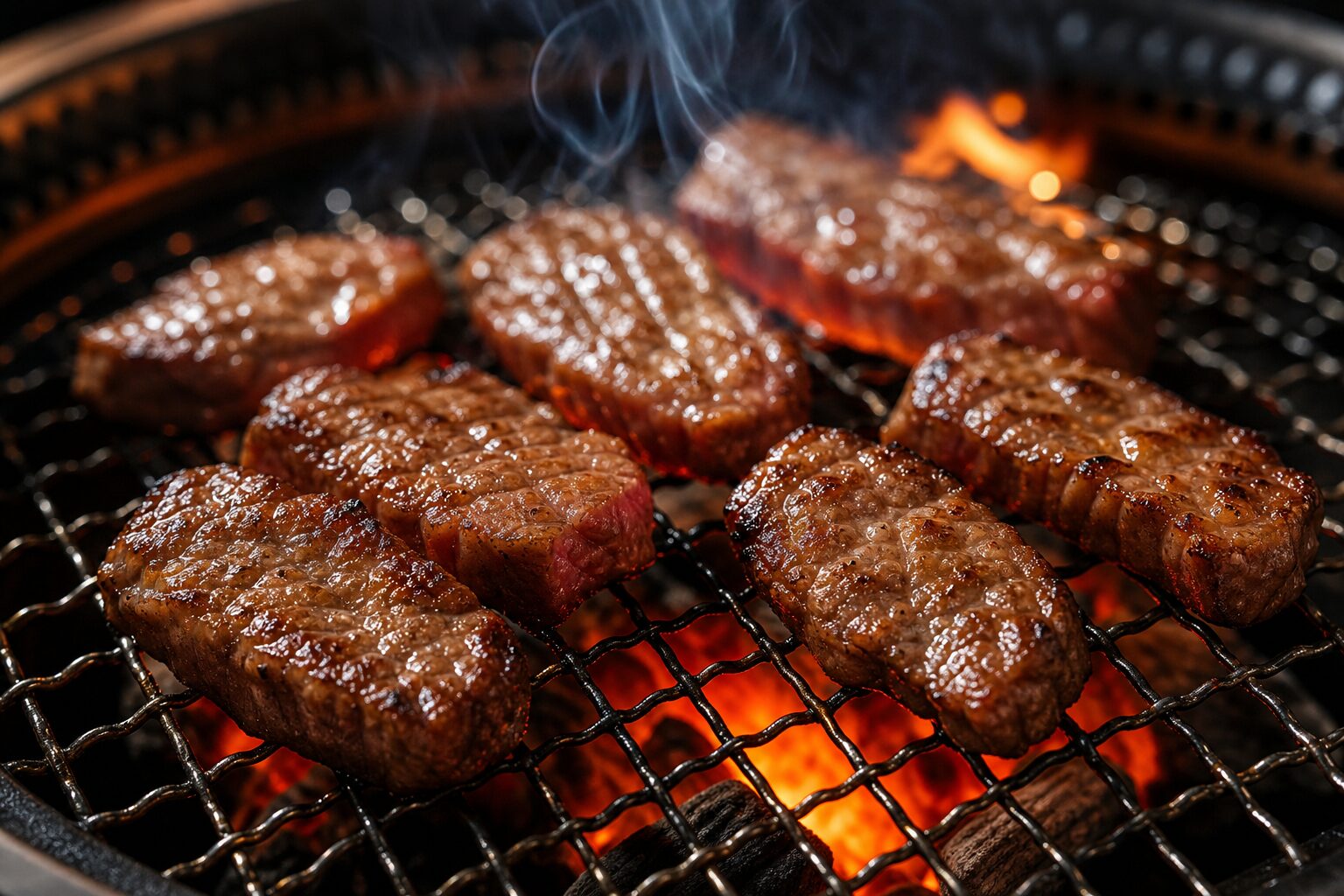 網の上で焼かれるハラミ