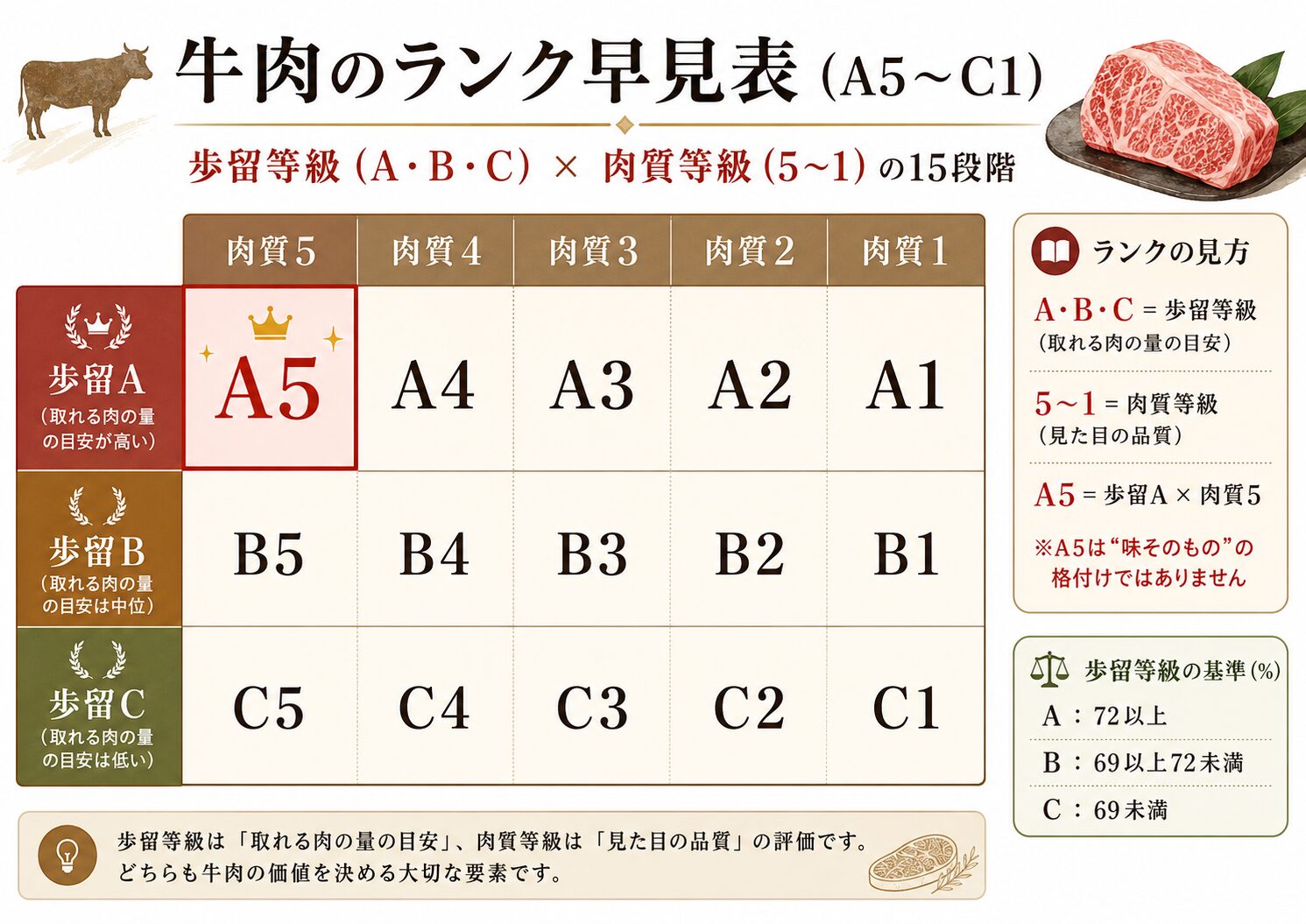 牛肉のランク早見表（A5〜C1）