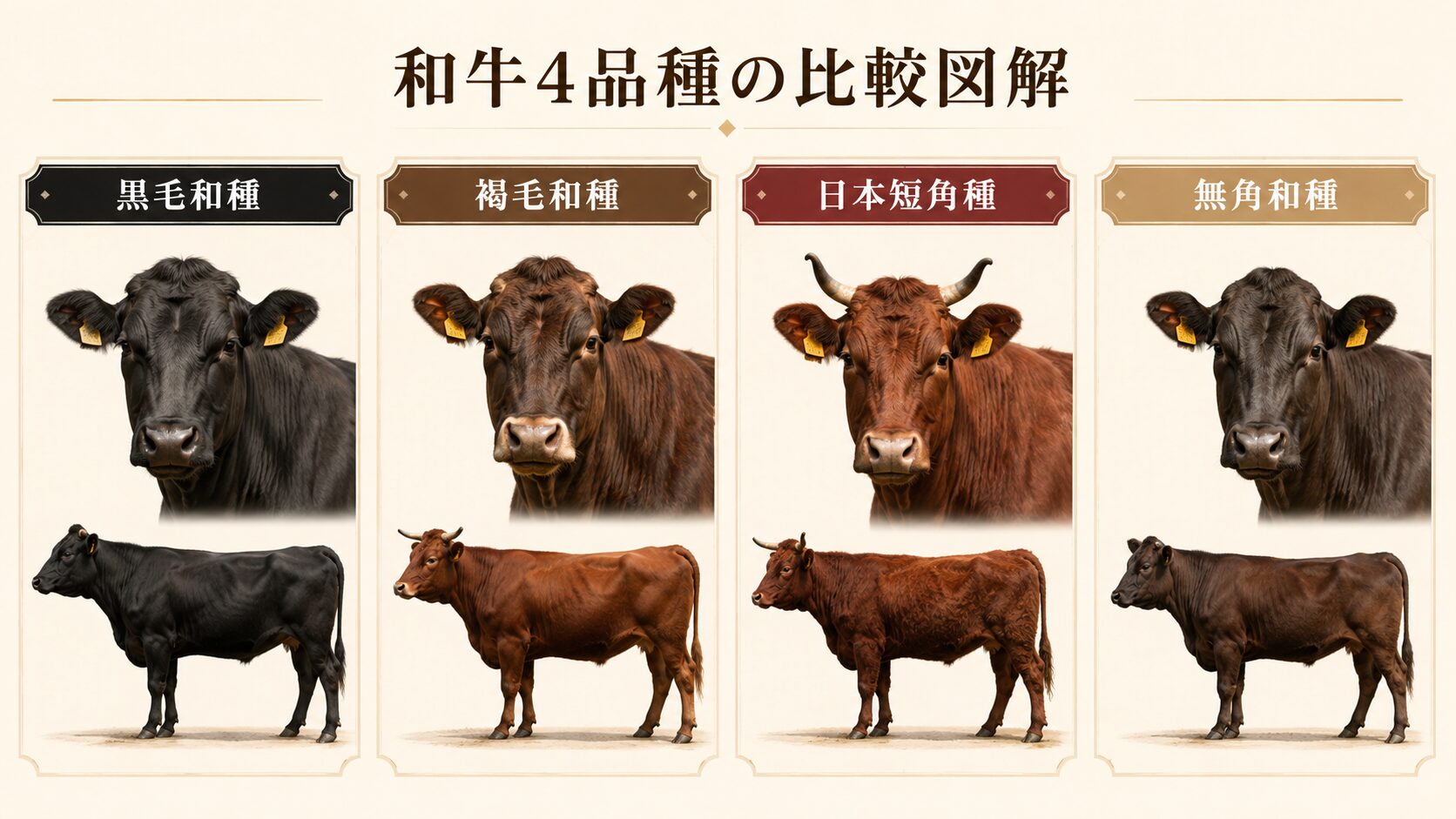 和牛4品種の特徴を比較した図解