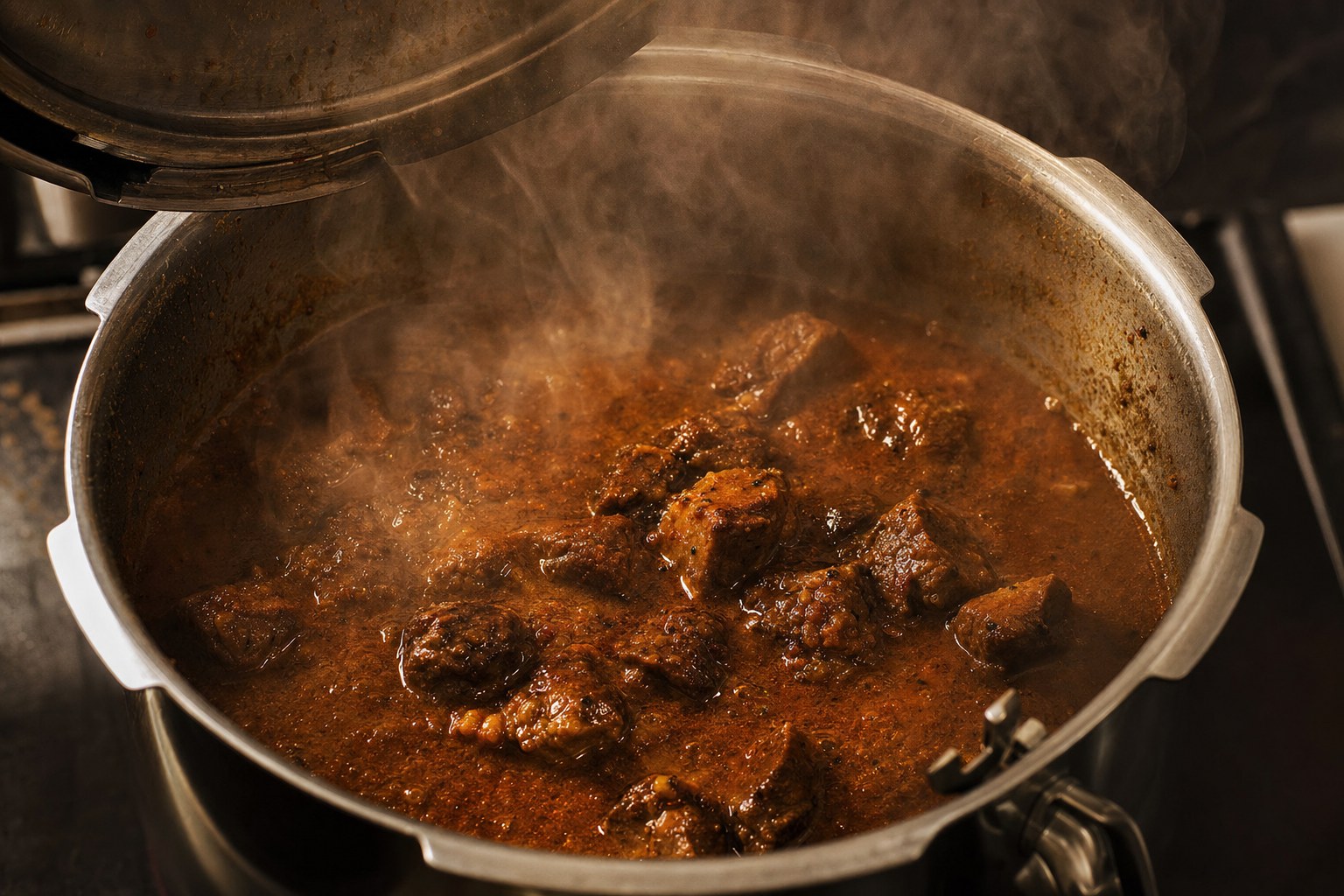カレーの肉を煮込む