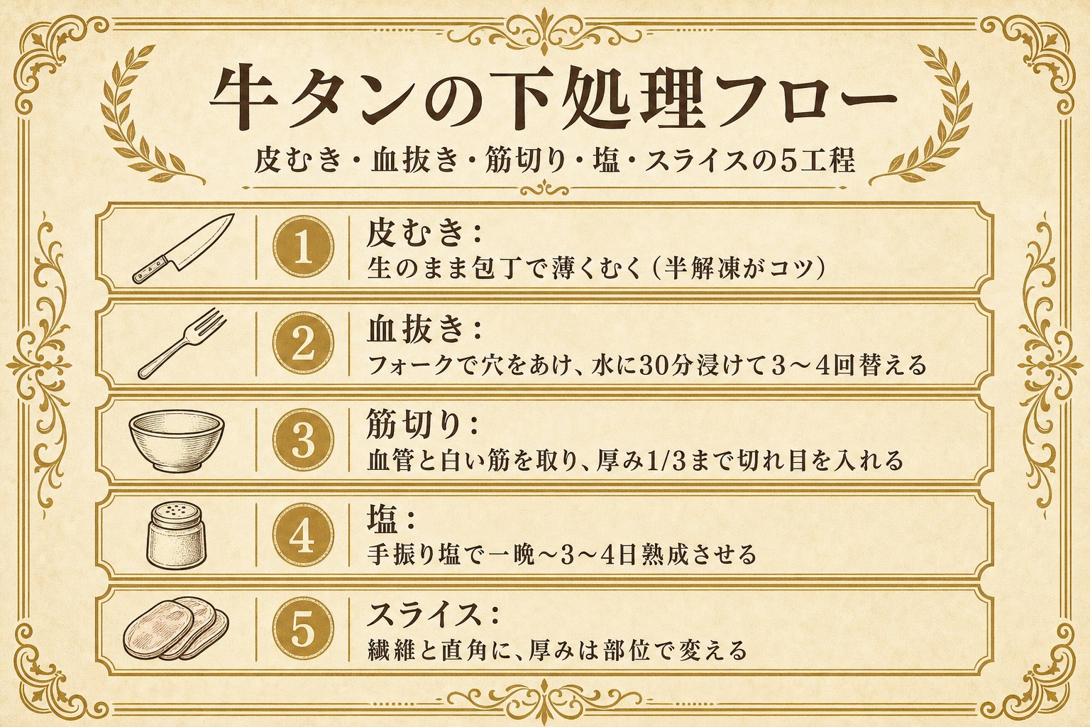牛タンの下処理の手順と流れ