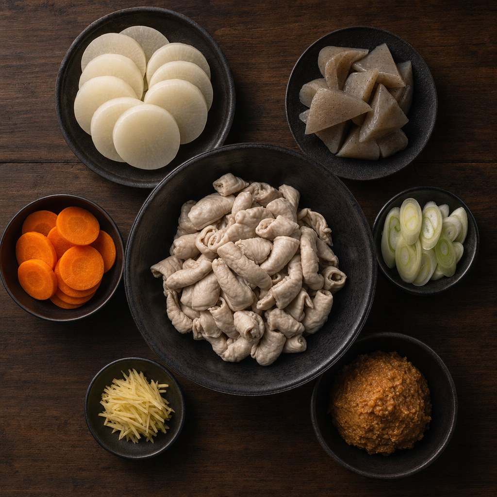 もつ煮の材料（もつ・大根・こんにゃく）