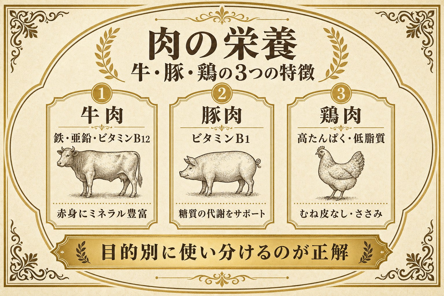牛・豚・鶏の栄養比較