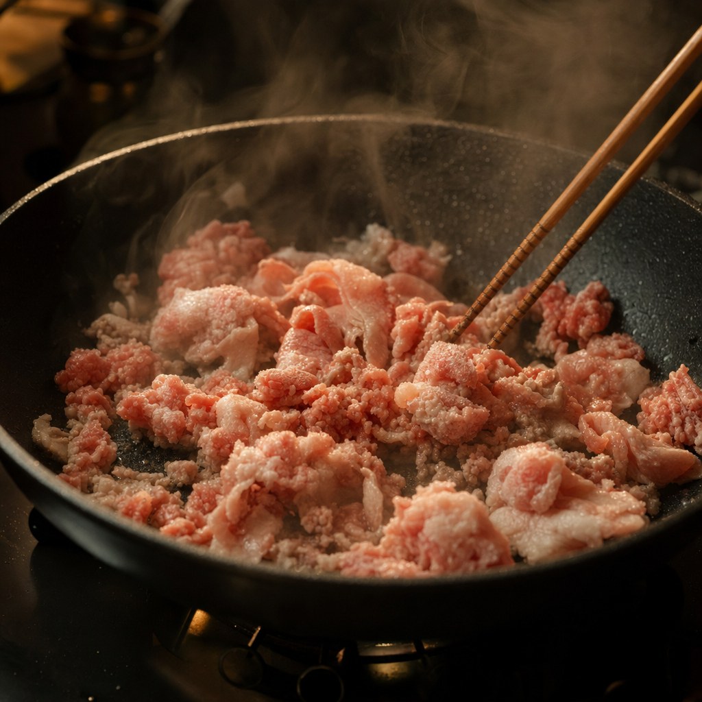 凍ったまま炒める肉