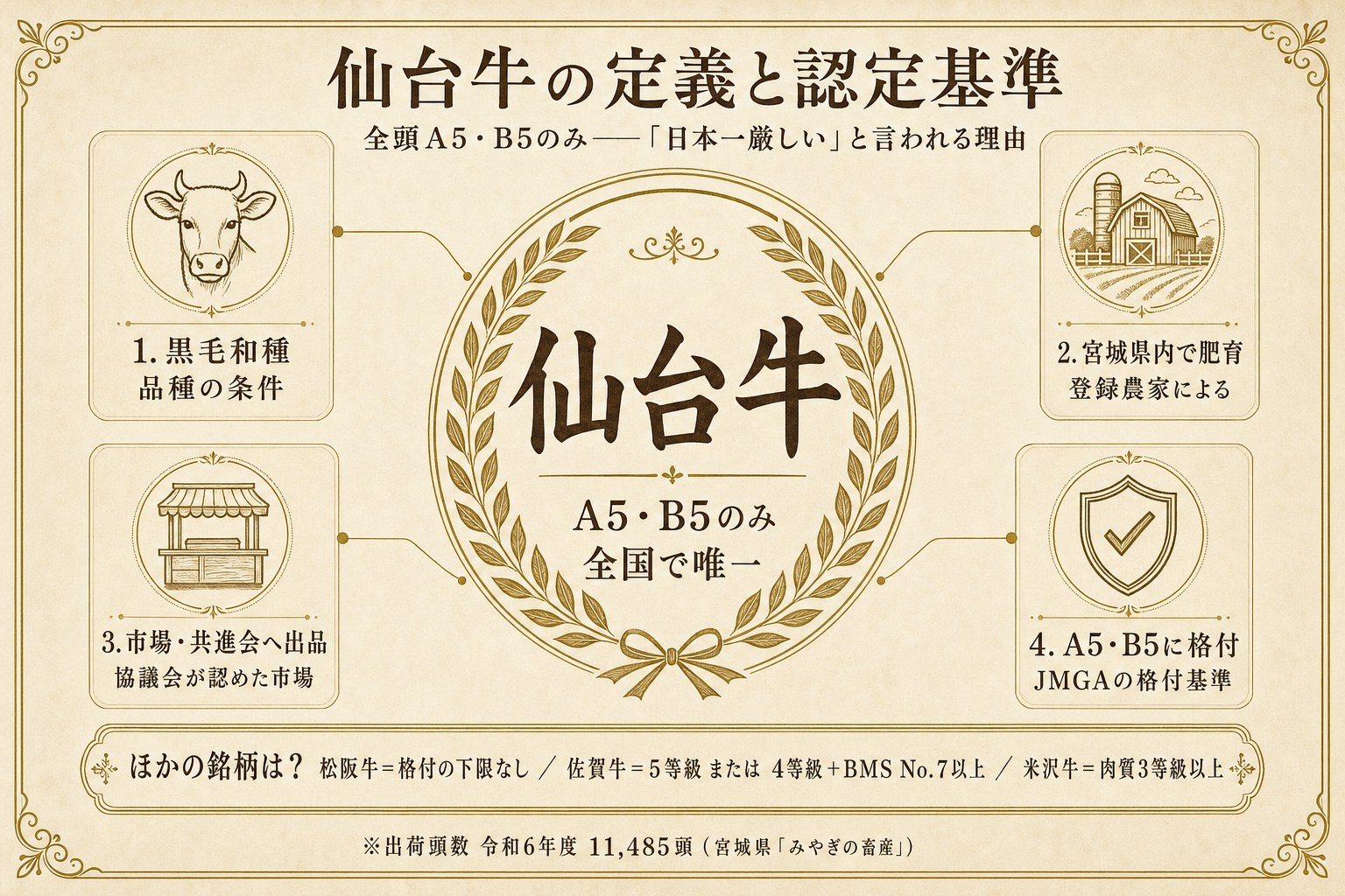 仙台牛の定義と認定基準の図解
