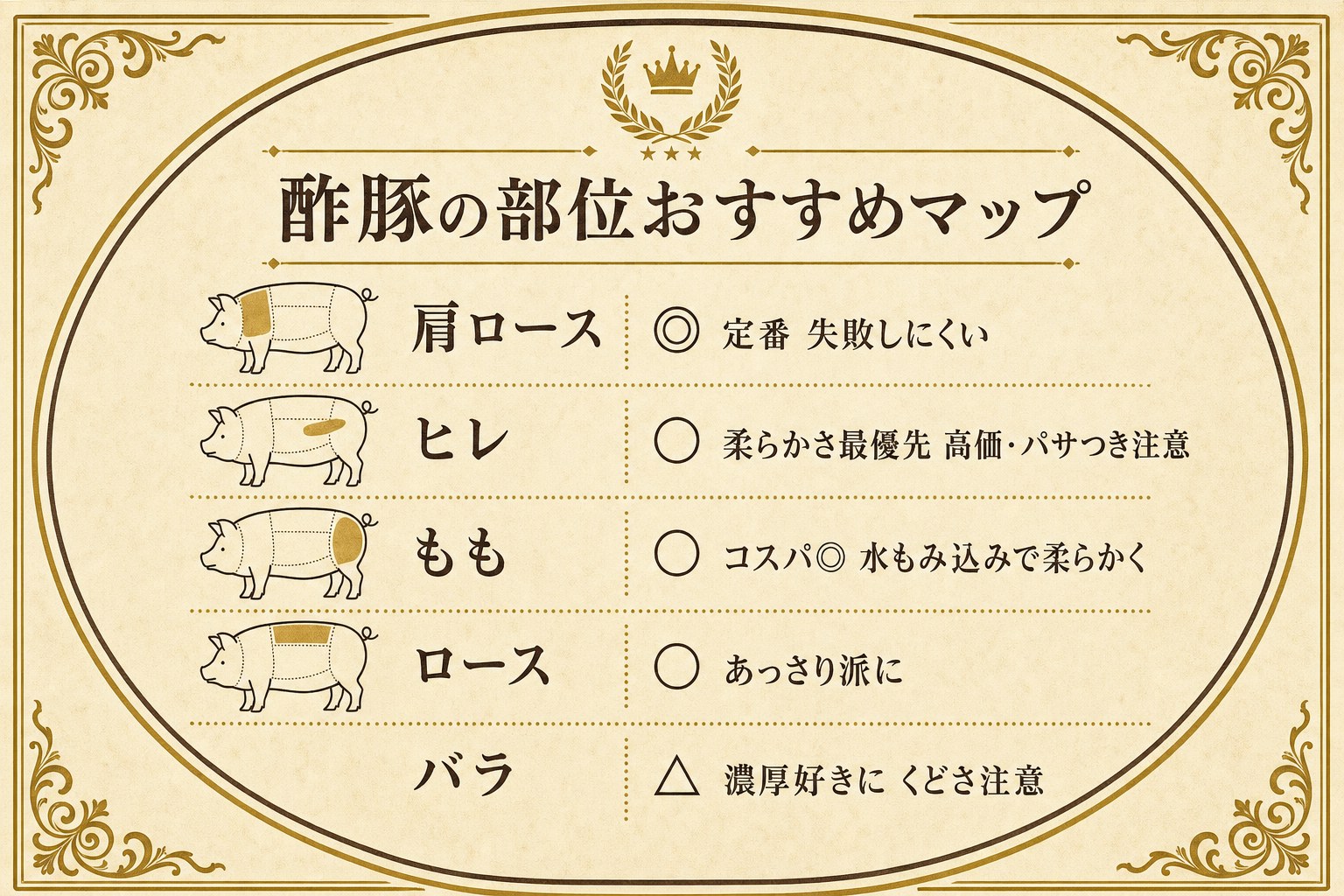 酢豚の部位おすすめマップ