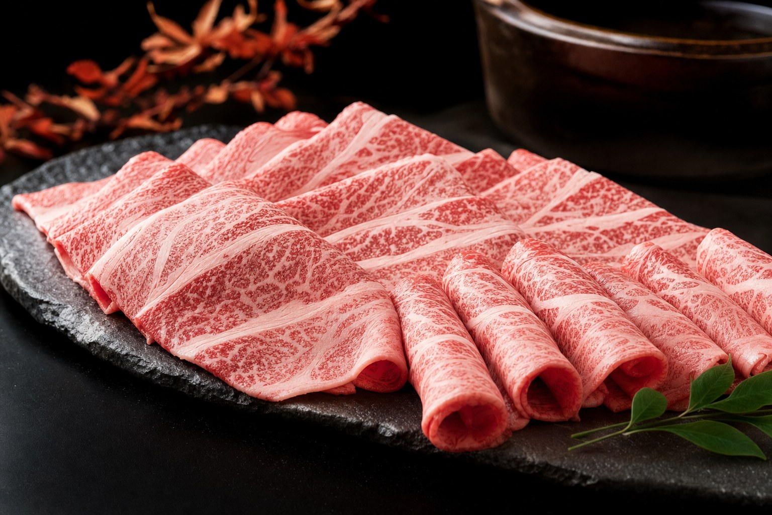 すき焼き用の霜降り牛肉の薄切り