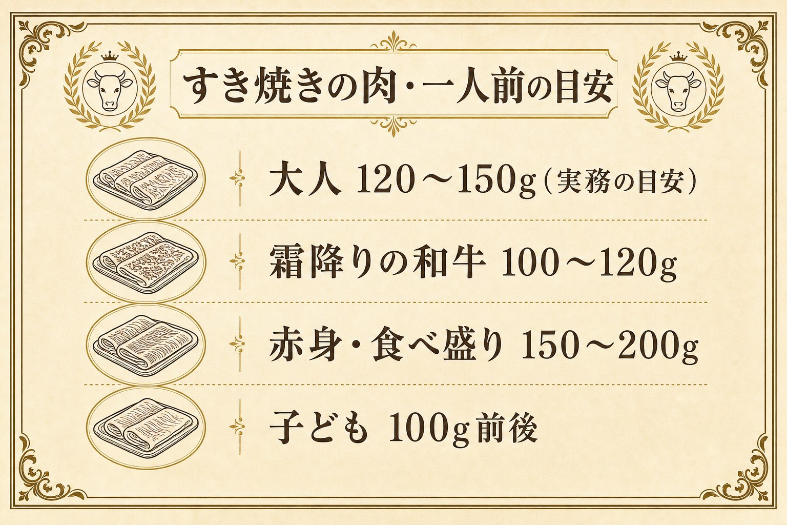 すき焼きの肉の一人前の目安