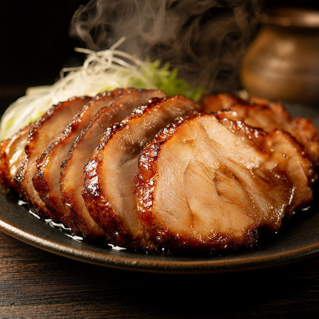 しっとり仕上がった焼き豚のスライス